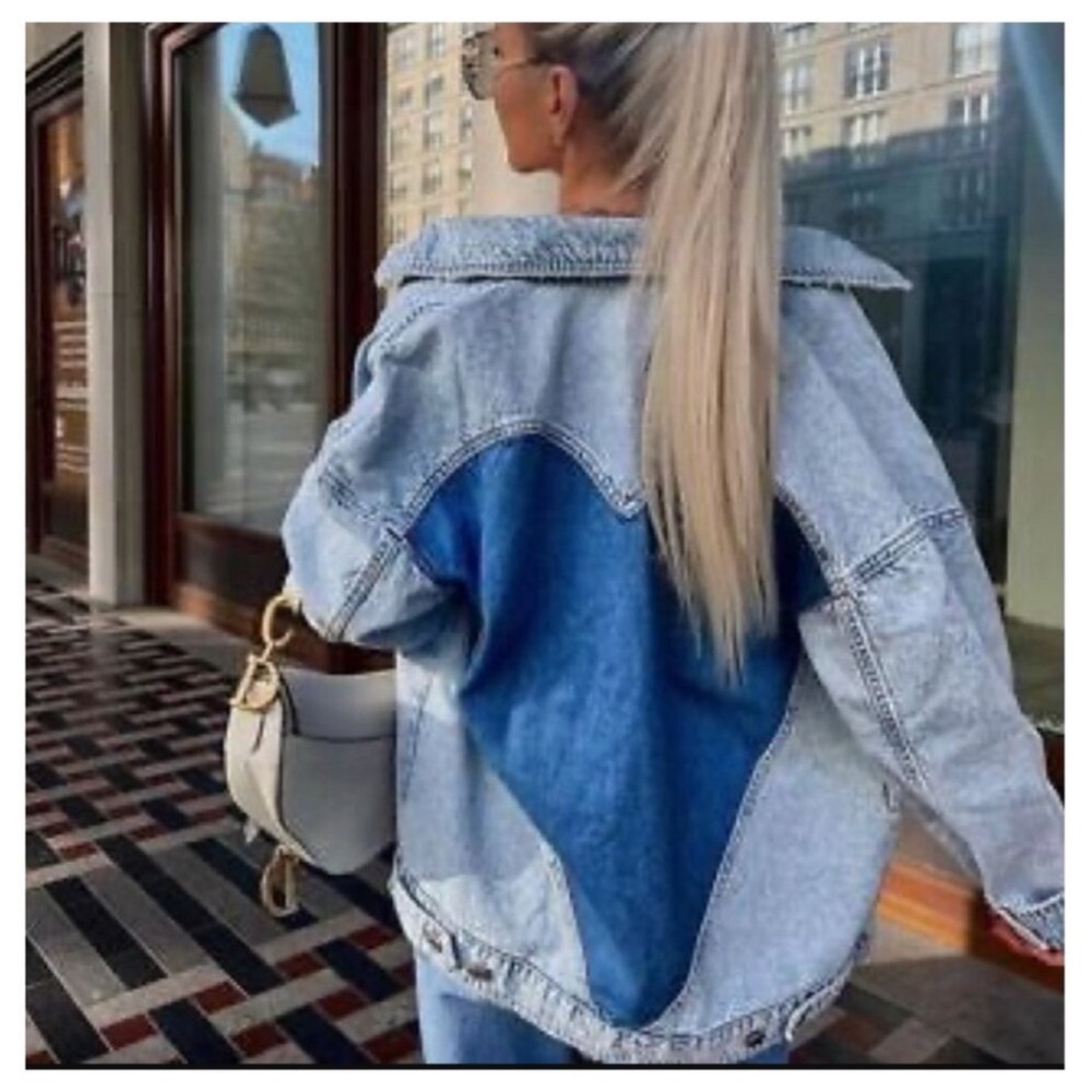 ZARA Oversized Denim Jacket with Heart On Back M-L